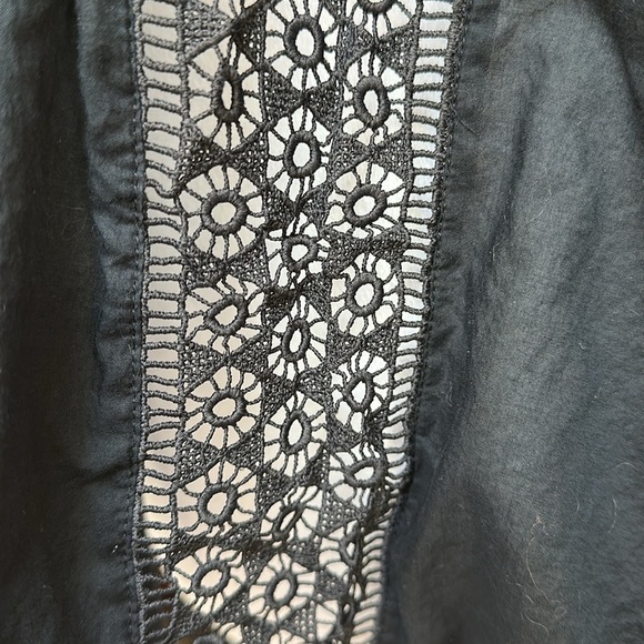 Levis Women’s Peasant Top Black Sheer Boho 3/4 Balloon Sleeve Tassel Tie Lace L - Picture 6 of 13